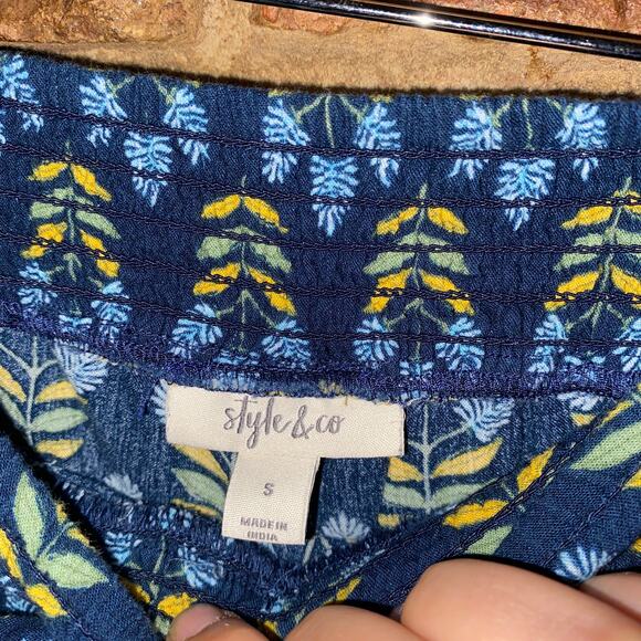 Style & Co Navy Blue Floral Wide Leg Cropped Pants Women's Size Small - Picture 5 of 7